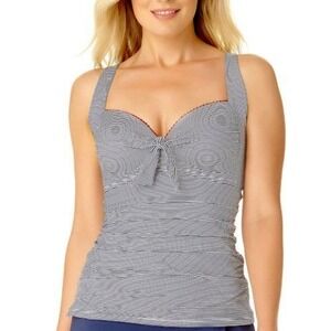 Liz Claiborne 64B NWT Tankini Top Swimsuit Navy‎ Stripe Tie Front XL